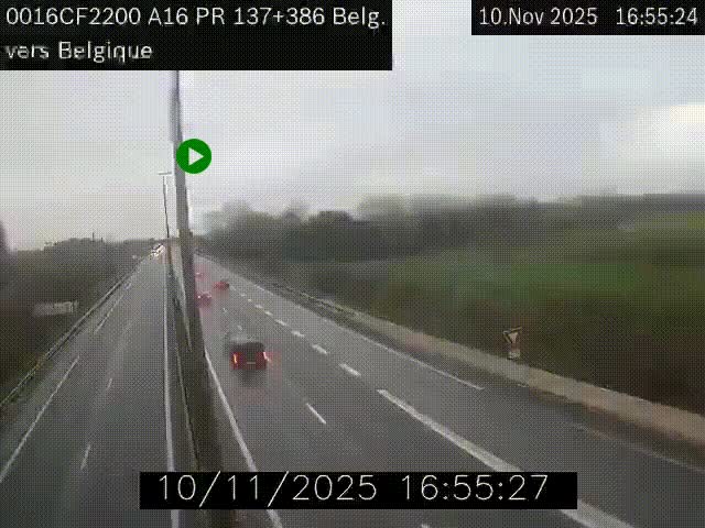 Webcam à la frontière franco-belge au niveau de Bray-Dunes/De-Panne sur l'autoroute A16. Vue orientée vers la Belgique
