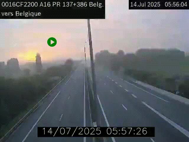 <h2>Webcam à la frontière franco-belge au niveau de Bray-Dunes/De-Panne sur l'autoroute A16. Vue orientée vers la Belgique</h2>