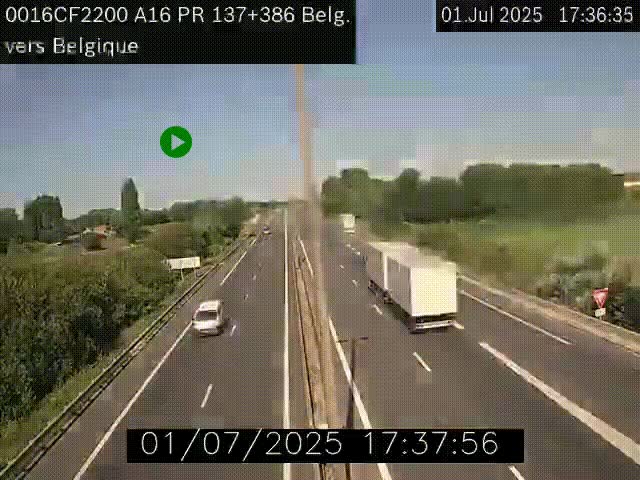Webcam à la frontière franco-belge au niveau de Bray-Dunes/De-Panne sur l'autoroute A16. Vue orientée vers la Belgique