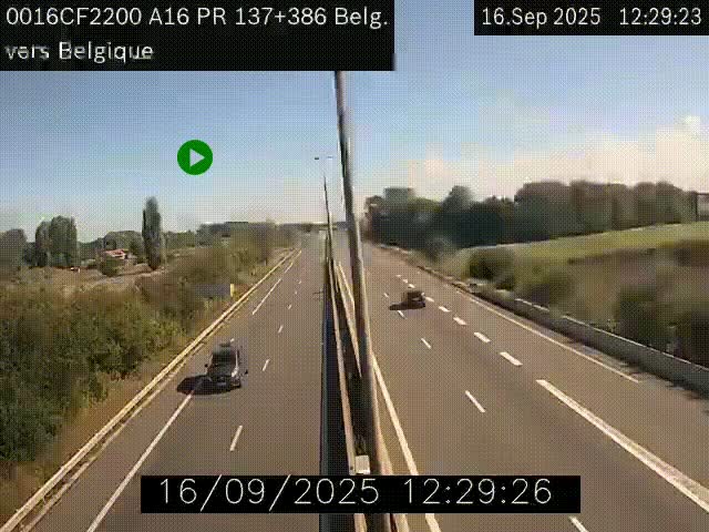 <h2>Webcam à la frontière franco-belge au niveau de Bray-Dunes/De-Panne sur l'autoroute A16. Vue orientée vers la Belgique</h2>