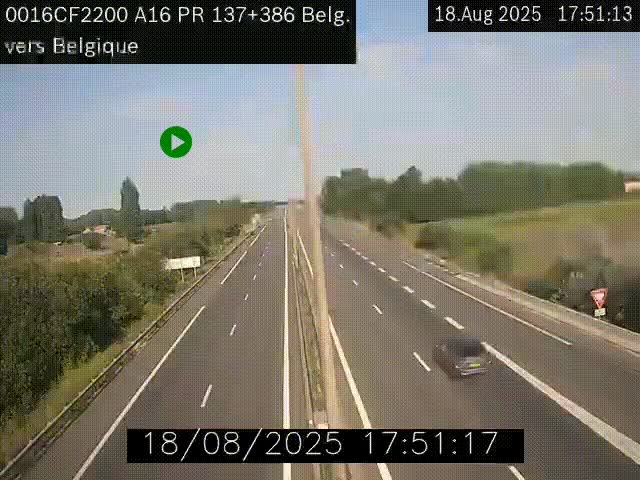 <h2>Webcam à la frontière franco-belge au niveau de Bray-Dunes/De-Panne sur l'autoroute A16. Vue orientée vers la Belgique</h2>