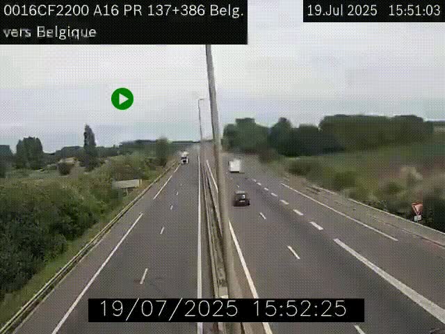<h2>Webcam à la frontière franco-belge au niveau de Bray-Dunes/De-Panne sur l'autoroute A16. Vue orientée vers la Belgique</h2>