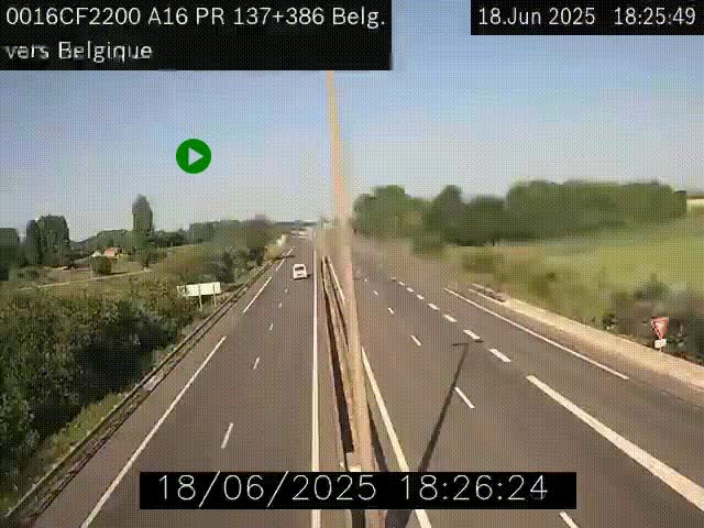 Webcam à la frontière franco-belge au niveau de Bray-Dunes/De-Panne sur l'autoroute A16. Vue orientée vers la Belgique