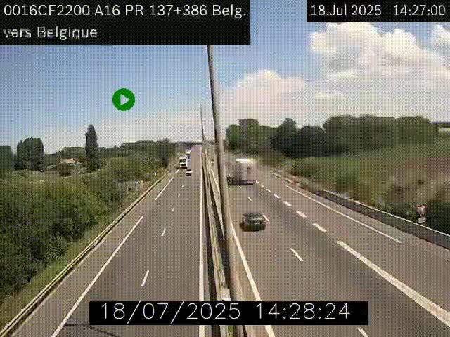 <h2>Webcam à la frontière franco-belge au niveau de Bray-Dunes/De-Panne sur l'autoroute A16. Vue orientée vers la Belgique</h2>