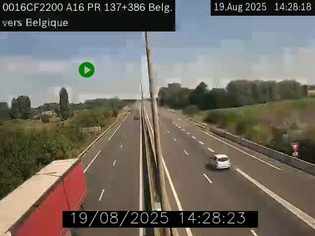 <h2>Webcam à la frontière franco-belge au niveau de Bray-Dunes/De-Panne sur l'autoroute A16. Vue orientée vers la Belgique</h2>