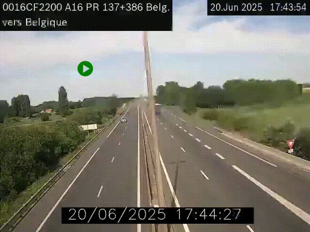 <h2>Webcam à la frontière franco-belge au niveau de Bray-Dunes/De-Panne sur l'autoroute A16. Vue orientée vers la Belgique</h2>
