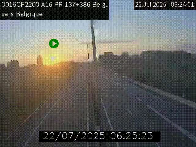 <h2>Webcam à la frontière franco-belge au niveau de Bray-Dunes/De-Panne sur l'autoroute A16. Vue orientée vers la Belgique</h2>