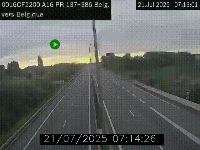 <h2>Webcam à la frontière franco-belge au niveau de Bray-Dunes/De-Panne sur l'autoroute A16. Vue orientée vers la Belgique</h2>