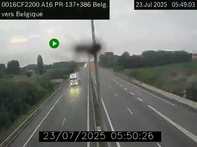 <h2>Webcam à la frontière franco-belge au niveau de Bray-Dunes/De-Panne sur l'autoroute A16. Vue orientée vers la Belgique</h2>