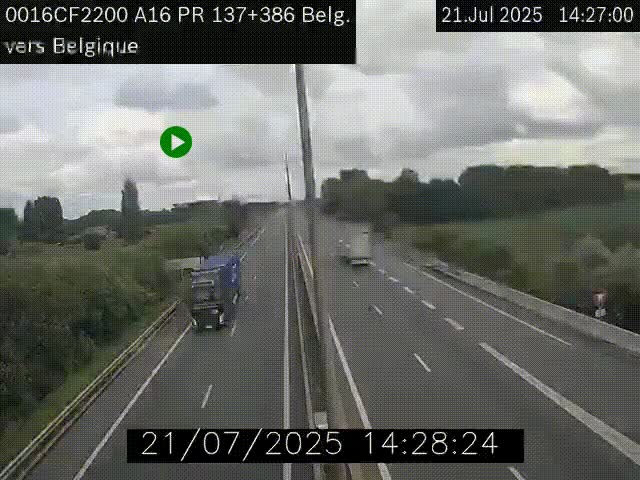 <h2>Webcam à la frontière franco-belge au niveau de Bray-Dunes/De-Panne sur l'autoroute A16. Vue orientée vers la Belgique</h2>