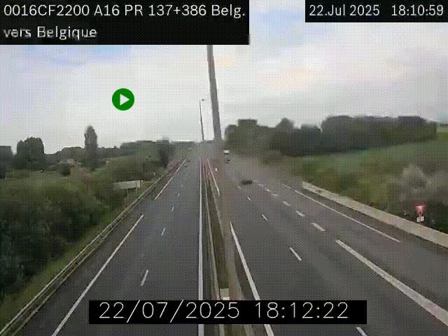<h2>Webcam à la frontière franco-belge au niveau de Bray-Dunes/De-Panne sur l'autoroute A16. Vue orientée vers la Belgique</h2>