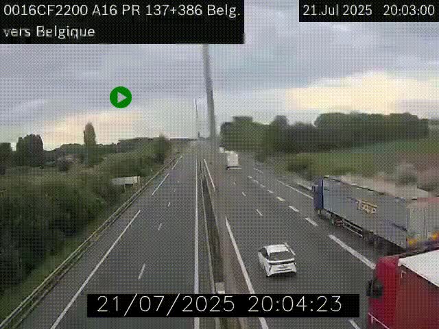 <h2>Webcam à la frontière franco-belge au niveau de Bray-Dunes/De-Panne sur l'autoroute A16. Vue orientée vers la Belgique</h2>