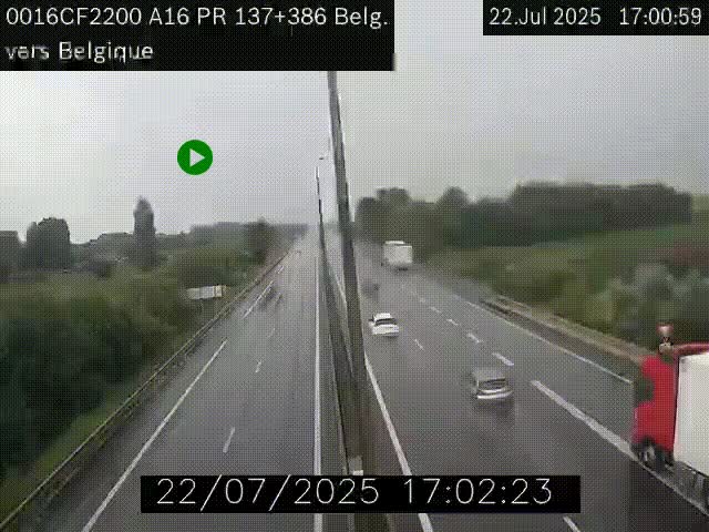 <h2>Webcam à la frontière franco-belge au niveau de Bray-Dunes/De-Panne sur l'autoroute A16. Vue orientée vers la Belgique</h2>