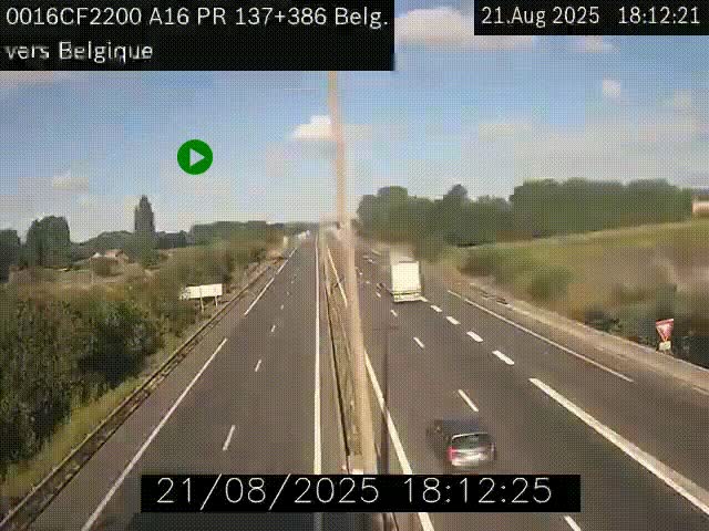 <h2>Webcam à la frontière franco-belge au niveau de Bray-Dunes/De-Panne sur l'autoroute A16. Vue orientée vers la Belgique</h2>