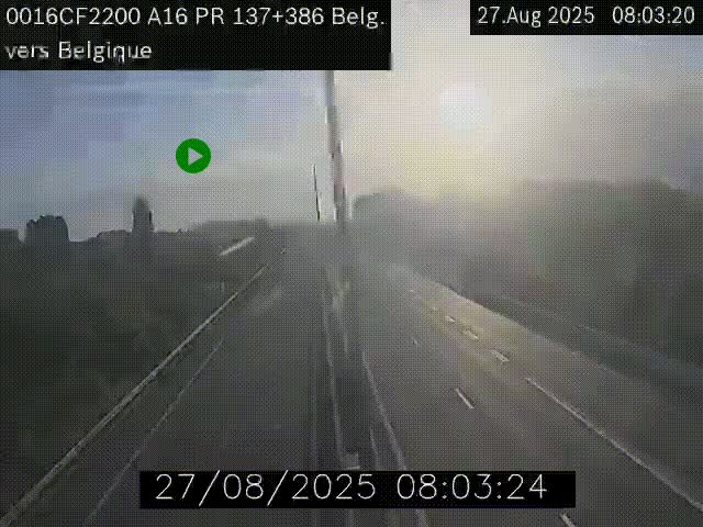<h2>Webcam à la frontière franco-belge au niveau de Bray-Dunes/De-Panne sur l'autoroute A16. Vue orientée vers la Belgique</h2>