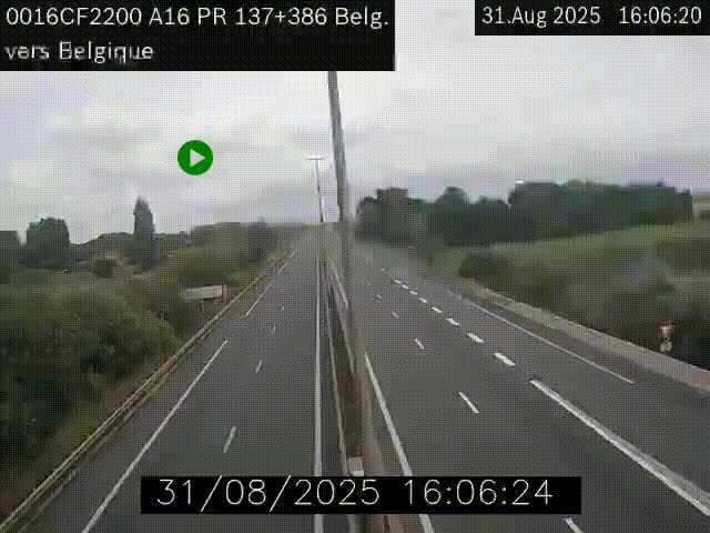 <h2>Webcam à la frontière franco-belge au niveau de Bray-Dunes/De-Panne sur l'autoroute A16. Vue orientée vers la Belgique</h2>