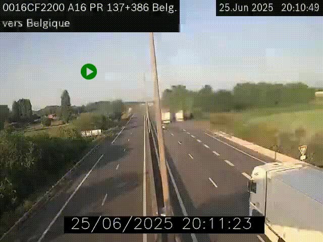 <h2>Webcam à la frontière franco-belge au niveau de Bray-Dunes/De-Panne sur l'autoroute A16. Vue orientée vers la Belgique</h2>