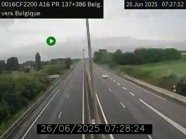 <h2>Webcam à la frontière franco-belge au niveau de Bray-Dunes/De-Panne sur l'autoroute A16. Vue orientée vers la Belgique</h2>