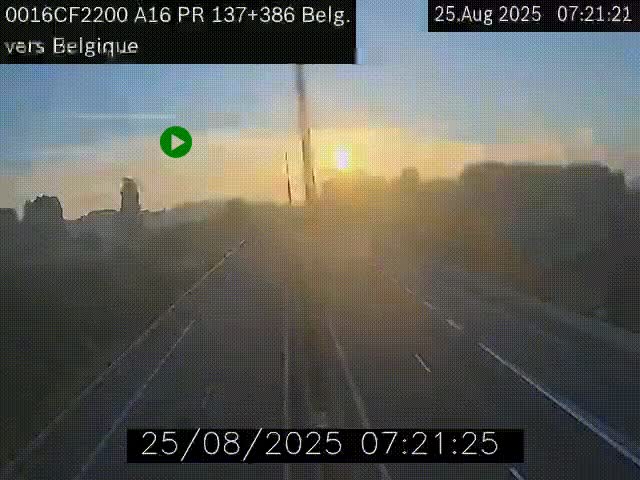 <h2>Webcam à la frontière franco-belge au niveau de Bray-Dunes/De-Panne sur l'autoroute A16. Vue orientée vers la Belgique</h2>