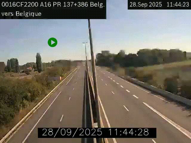 Webcam à la frontière franco-belge au niveau de Bray-Dunes/De-Panne sur l'autoroute A16. Vue orientée vers la Belgique
