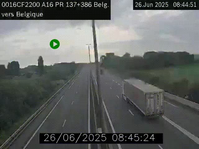 <h2>Webcam à la frontière franco-belge au niveau de Bray-Dunes/De-Panne sur l'autoroute A16. Vue orientée vers la Belgique</h2>
