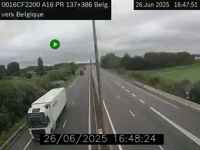 <h2>Webcam à la frontière franco-belge au niveau de Bray-Dunes/De-Panne sur l'autoroute A16. Vue orientée vers la Belgique</h2>