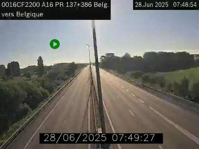 <h2>Webcam à la frontière franco-belge au niveau de Bray-Dunes/De-Panne sur l'autoroute A16. Vue orientée vers la Belgique</h2>
