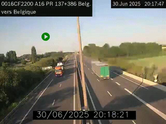 <h2>Webcam à la frontière franco-belge au niveau de Bray-Dunes/De-Panne sur l'autoroute A16. Vue orientée vers la Belgique</h2>