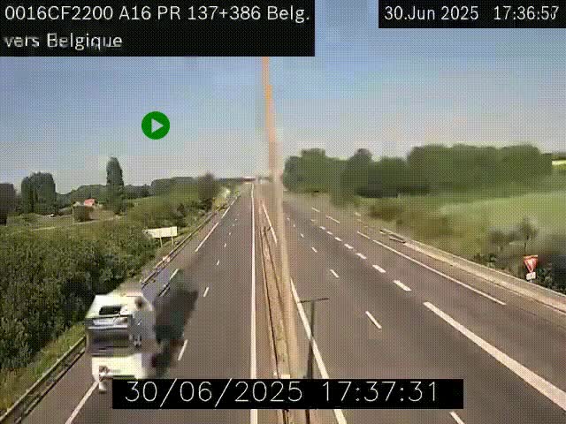 <h2>Webcam à la frontière franco-belge au niveau de Bray-Dunes/De-Panne sur l'autoroute A16. Vue orientée vers la Belgique</h2>