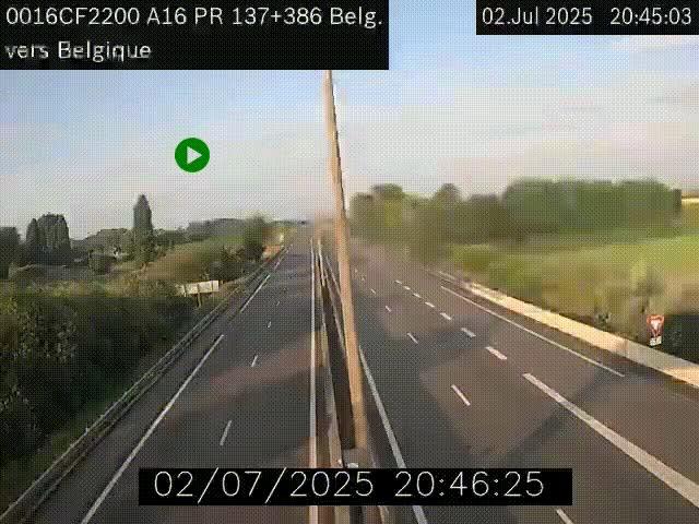 <h2>Webcam à la frontière franco-belge au niveau de Bray-Dunes/De-Panne sur l'autoroute A16. Vue orientée vers la Belgique</h2>