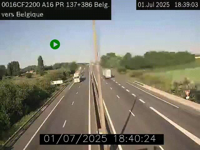 <h2>Webcam à la frontière franco-belge au niveau de Bray-Dunes/De-Panne sur l'autoroute A16. Vue orientée vers la Belgique</h2>