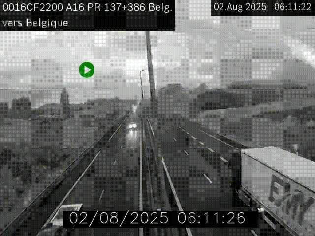 <h2>Webcam à la frontière franco-belge au niveau de Bray-Dunes/De-Panne sur l'autoroute A16. Vue orientée vers la Belgique</h2>