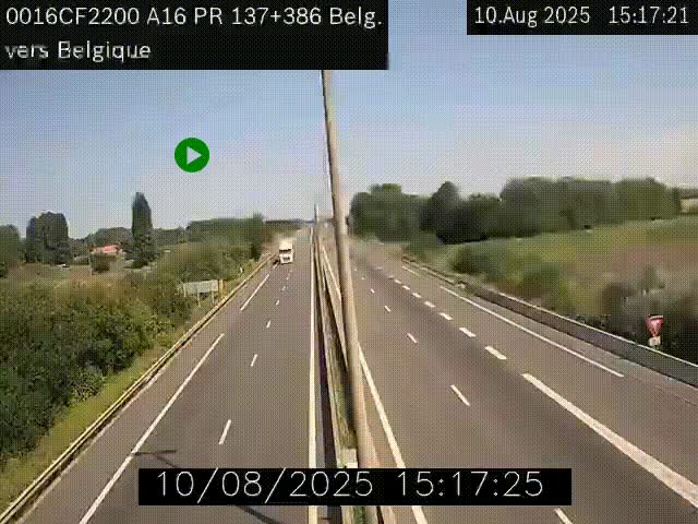 <h2>Webcam à la frontière franco-belge au niveau de Bray-Dunes/De-Panne sur l'autoroute A16. Vue orientée vers la Belgique</h2>