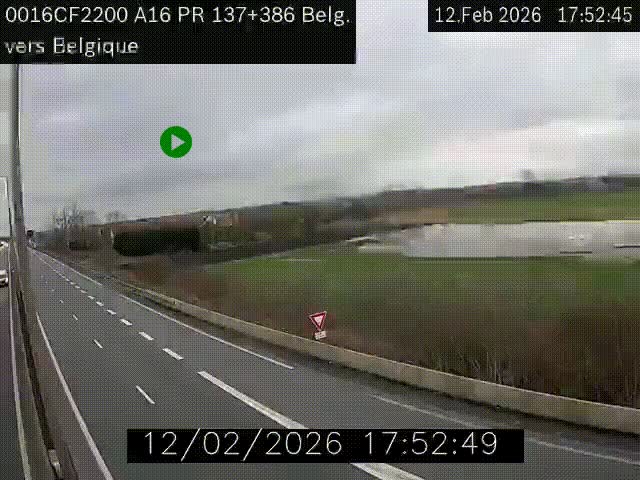 <h2>Webcam à la frontière franco-belge au niveau de Bray-Dunes/De-Panne sur l'autoroute A16. Vue orientée vers la Belgique</h2>