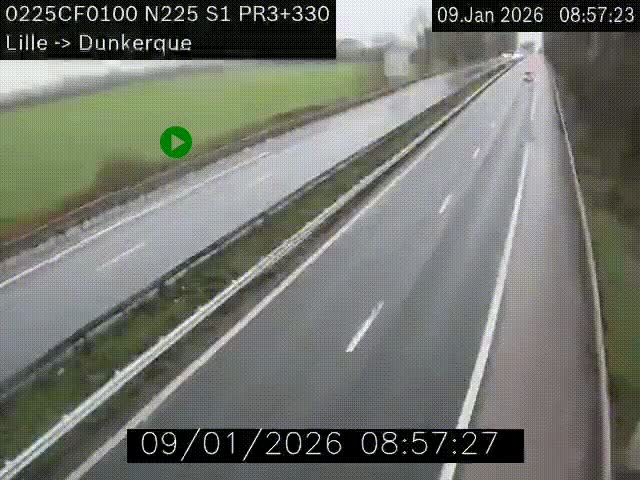 <h2>Webcam autoroute A25 (N225) à hauteur de Bergues (Bierne). Vue orientée vers Dunkerque.</h2>
