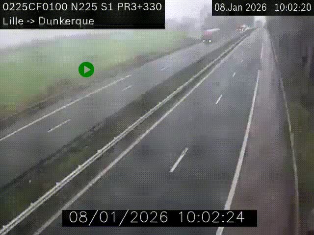 <h2>Webcam autoroute A25 (N225) à hauteur de Bergues (Bierne). Vue orientée vers Dunkerque.</h2>