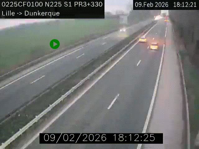 <h2>Webcam autoroute A25 (N225) à hauteur de Bergues (Bierne). Vue orientée vers Dunkerque.</h2>