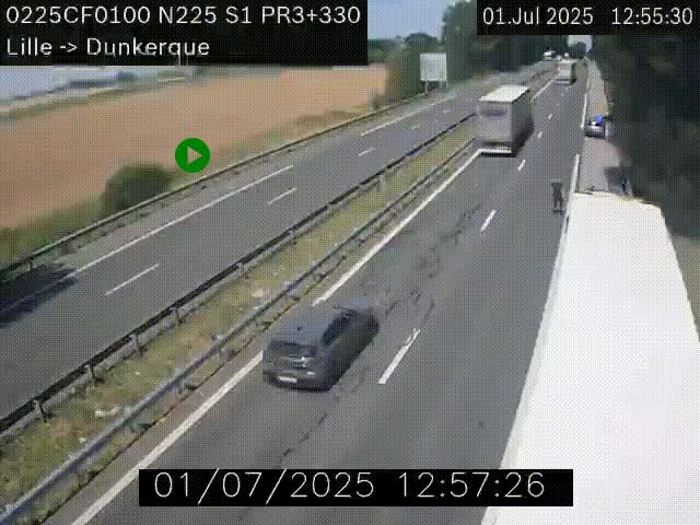 <h2>Webcam autoroute A25 (N225) à hauteur de Bergues (Bierne). Vue orientée vers Dunkerque.</h2>