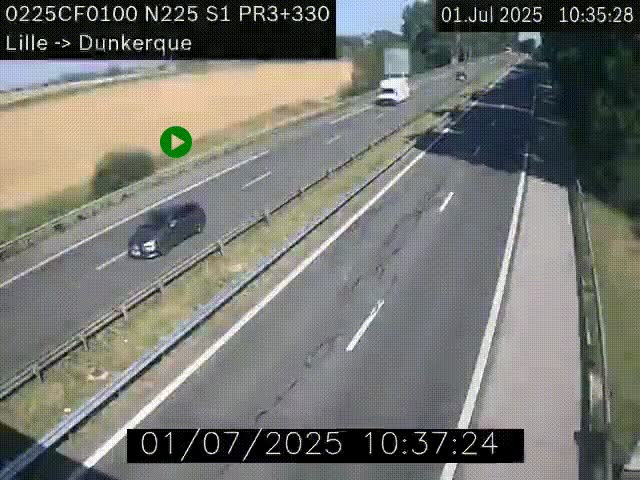 <h2>Webcam autoroute A25 (N225) à hauteur de Bergues (Bierne). Vue orientée vers Dunkerque.</h2>