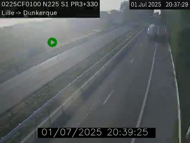 <h2>Webcam autoroute A25 (N225) à hauteur de Bergues (Bierne). Vue orientée vers Dunkerque.</h2>