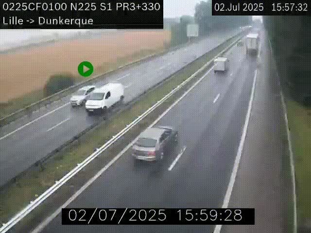 <h2>Webcam autoroute A25 (N225) à hauteur de Bergues (Bierne). Vue orientée vers Dunkerque.</h2>