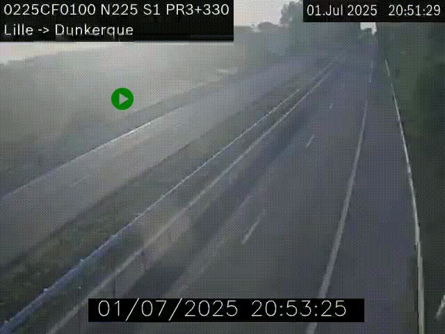 <h2>Webcam autoroute A25 (N225) à hauteur de Bergues (Bierne). Vue orientée vers Dunkerque.</h2>