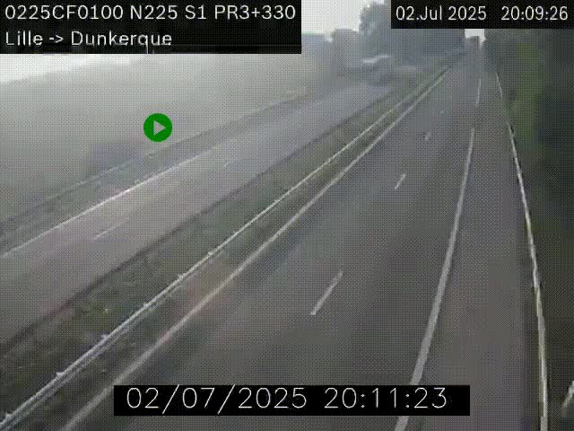 <h2>Webcam autoroute A25 (N225) à hauteur de Bergues (Bierne). Vue orientée vers Dunkerque.</h2>