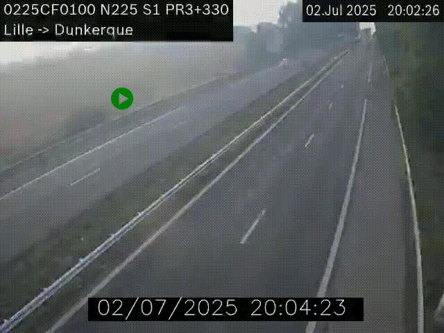 <h2>Webcam autoroute A25 (N225) à hauteur de Bergues (Bierne). Vue orientée vers Dunkerque.</h2>