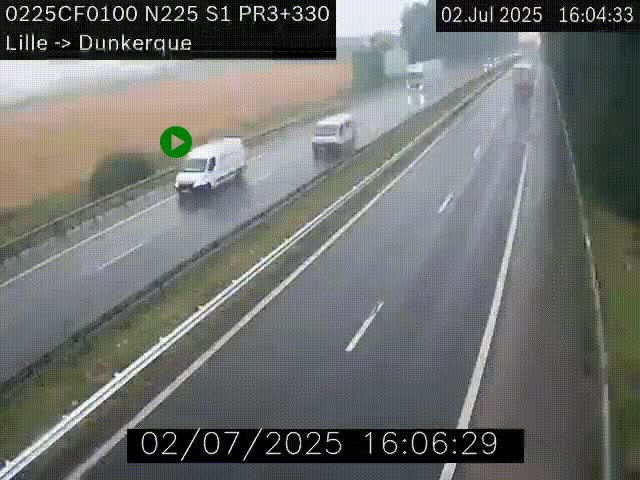 <h2>Webcam autoroute A25 (N225) à hauteur de Bergues (Bierne). Vue orientée vers Dunkerque.</h2>