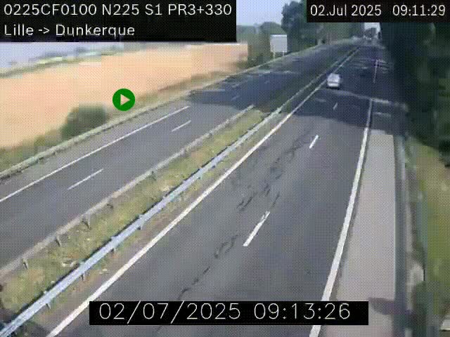 <h2>Webcam autoroute A25 (N225) à hauteur de Bergues (Bierne). Vue orientée vers Dunkerque.</h2>