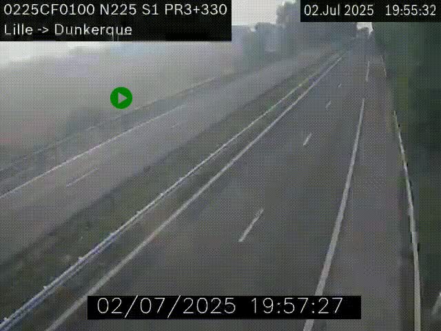 <h2>Webcam autoroute A25 (N225) à hauteur de Bergues (Bierne). Vue orientée vers Dunkerque.</h2>