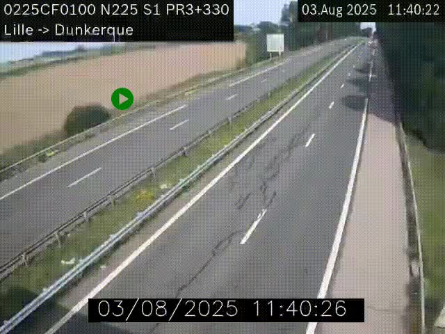 <h2>Webcam autoroute A25 (N225) à hauteur de Bergues (Bierne). Vue orientée vers Dunkerque.</h2>