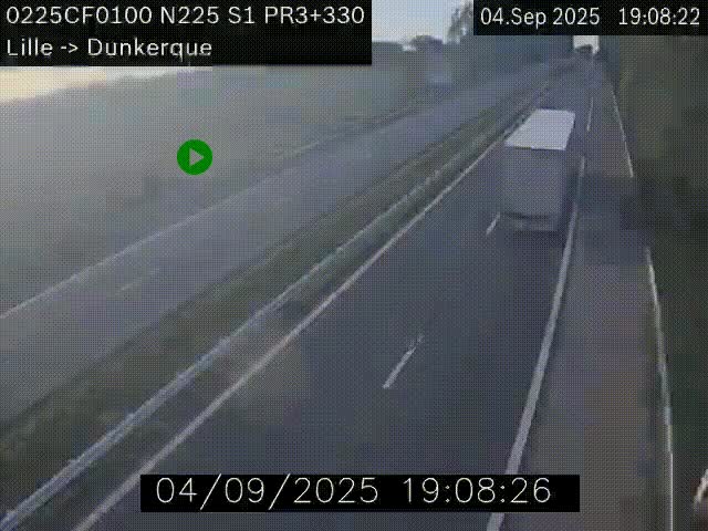 <h2>Webcam autoroute A25 (N225) à hauteur de Bergues (Bierne). Vue orientée vers Dunkerque.</h2>
