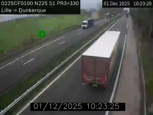 Webcam autoroute A25 (N225) à hauteur de Bergues (Bierne). Vue orientée vers Dunkerque.